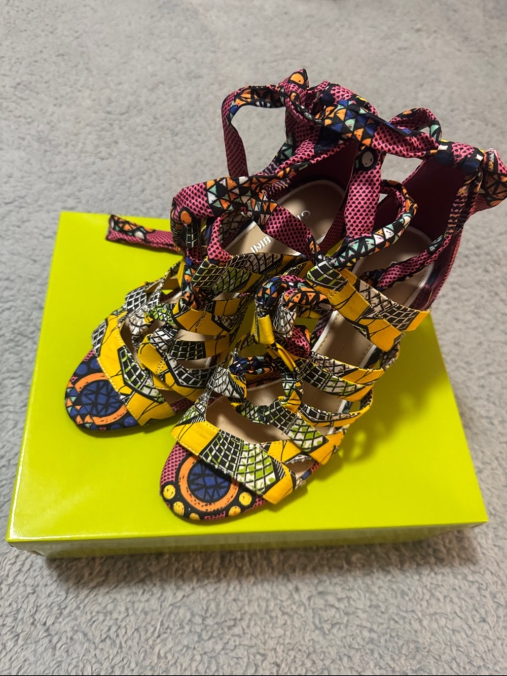 Gianni Bini Yellow Multicolor Strappy Heels